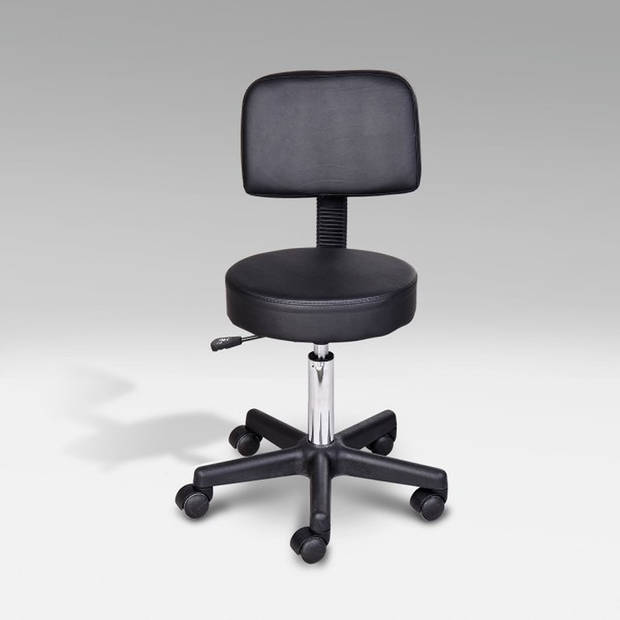 Tabouret comfort - Tabouret met rugleuning - Werkkruk - Draaikruk - Kapperskruk - In hoogte verstelbaar - Zwart