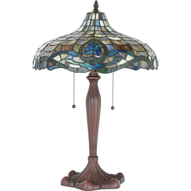 LumiLamp Tiffany Tafellamp Ø 41x60 cm Paars Groen Glas Kunststof Rond Tiffany Bureaulamp Paars Tiffany Bureaulamp