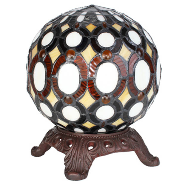 LumiLamp Tiffany Tafellamp Ø 20x25 cm Geel Glas Kunststof Rond Tiffany Bureaulamp Geel Tiffany Bureaulamp