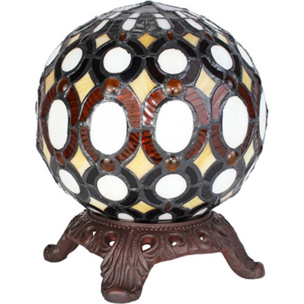 LumiLamp Tiffany Tafellamp Ø 20x25 cm Geel Glas Kunststof Rond Tiffany Bureaulamp Geel Tiffany Bureaulamp