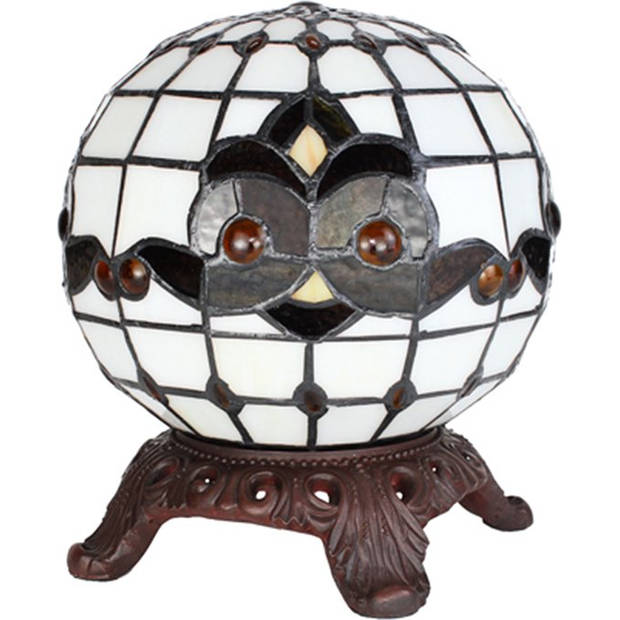 LumiLamp Tiffany Tafellamp Ø 20x25 cm Wit Zwart Glas Rond Tiffany Bureaulamp Wit Tiffany Bureaulamp