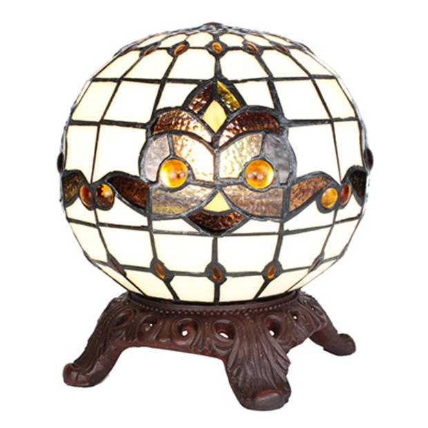 LumiLamp Tiffany Tafellamp Ø 20x25 cm Wit Zwart Glas Rond Tiffany Bureaulamp Wit Tiffany Bureaulamp