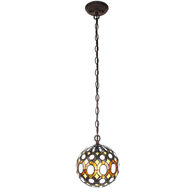 LumiLamp Hanglamp Tiffany Ø 20x116 cm Geel Metaal Glas Rond Hanglamp Eettafel Geel Hanglamp Eettafel