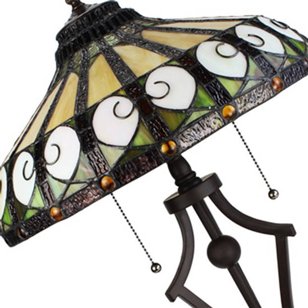 LumiLamp Tiffany Tafellamp Ø 41x64 cm Beige Groen Glas Rond Tiffany Bureaulamp Beige Tiffany Bureaulamp