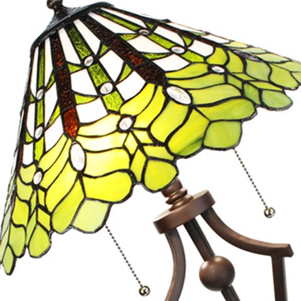 LumiLamp Tiffany Tafellamp Ø 41x62 cm Groen Wit Glas Kunststof Rond Tiffany Bureaulamp Groen Tiffany Bureaulamp