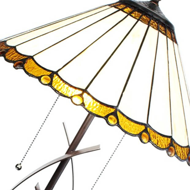 LumiLamp Tiffany Tafellamp Ø 41x69 cm Beige Bruin Glas Kunststof Rond Tiffany Bureaulamp Beige Tiffany Bureaulamp