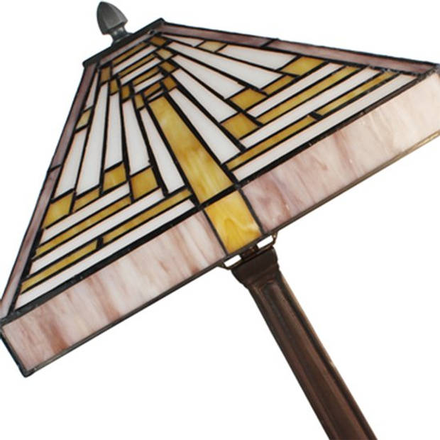 LumiLamp Tiffany Tafellamp 31x31x48 cm Beige Paars Glas Vierkant Tiffany Bureaulamp Beige Tiffany Bureaulamp