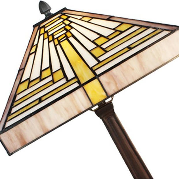 LumiLamp Tiffany Tafellamp 31x31x48 cm Beige Paars Glas Vierkant Tiffany Bureaulamp Beige Tiffany Bureaulamp