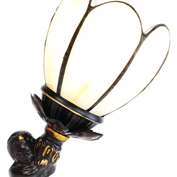 LumiLamp Tiffany Tafellamp 12x12x30 cm Beige Glas Kunststof Tiffany Bureaulamp Beige Tiffany Bureaulamp