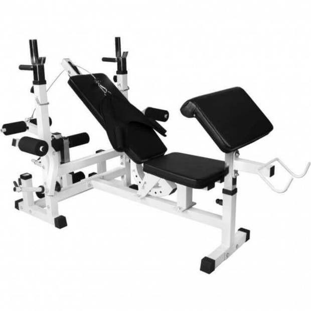 Gorilla Sports Fitnessbank Wit Met Gewichten 100 kg - Lat Pulley - Puzzelmat - Complete Set Gripper Kunststof