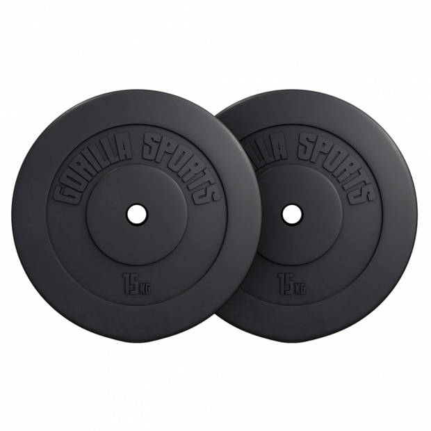 Gorilla Sports Halterschijven Set - Bundel - 30 kg (2 x 15 kg) - Kunststof - 30 mm