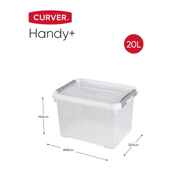 Curver Handy+ Opbergbox - 20L - 3 stuks - Transparant met deksel