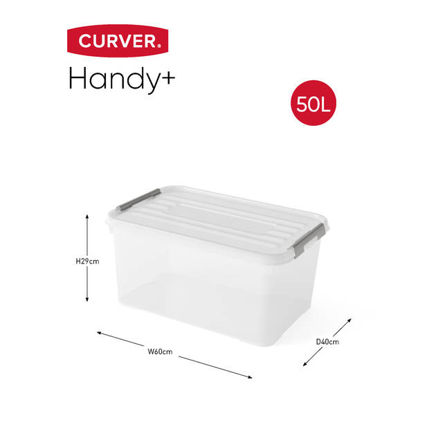 Curver Handy+ Opbergbox - 50L - 2 stuks - Transparant met deksel