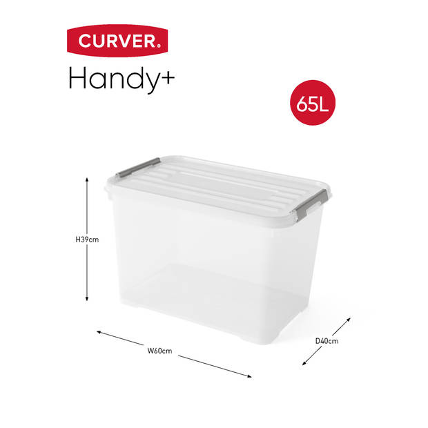 Curver Handy+ Opbergbox - 65L - 6 stuks - Transparant met deksel