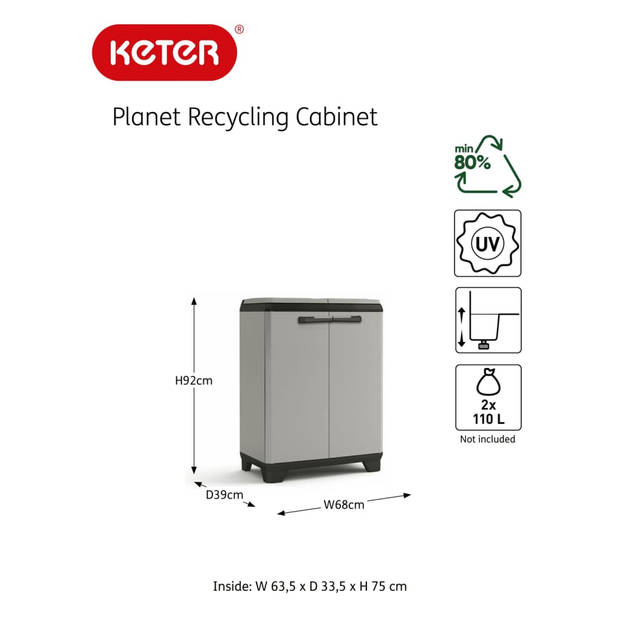 Keter Planet Lage Opbergkast - 68x39x90cm - Grijs/Zwart