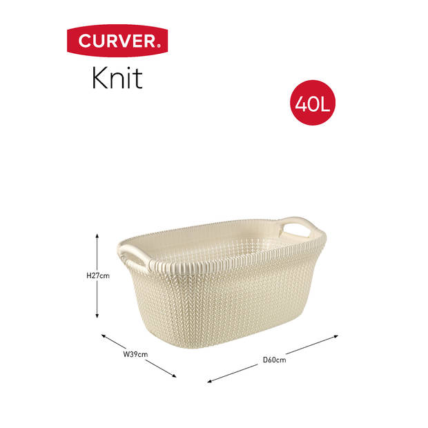 Curver Knit Wasmand met deksel 57L + Wasmand 40L - Gebroken wit