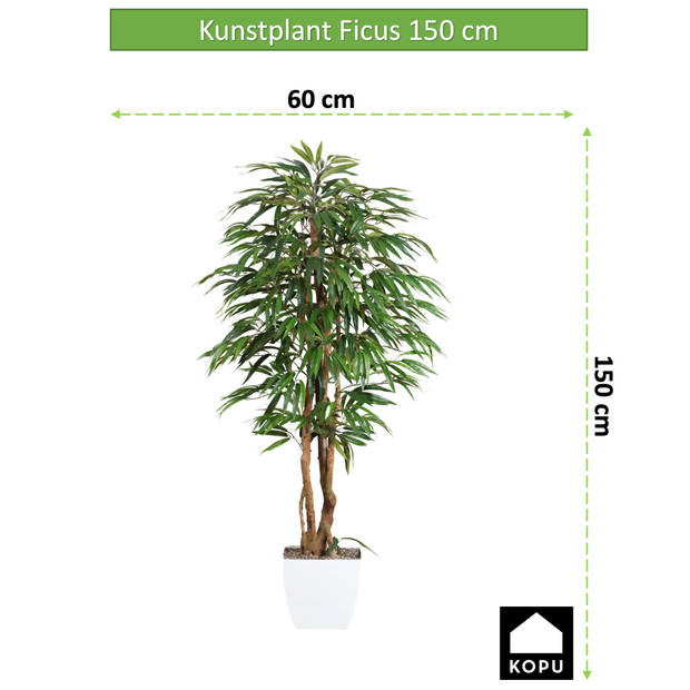 Kopu® Kunstplant Ficus 150 cm in witte pot - 720 bladeren