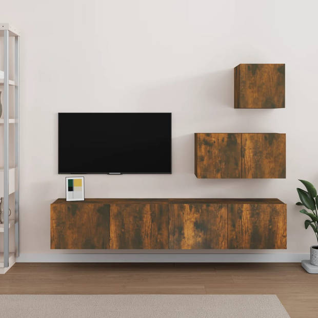 The Living Store Tv-meubelset - Gerookt eiken - Boven- 30.5 x 30 x 30 cm - Midden- 60 x 30 x 30 cm - Onder- 80 x 30 x