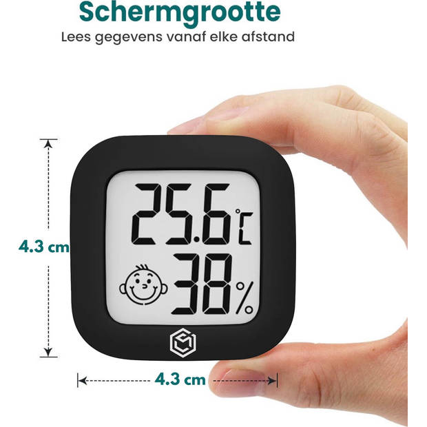 Ease Electronicz Hygrometer zwart - Luchtvochtigheidsmeter - Thermometer binnen - Incl. Batterij en plakstrip