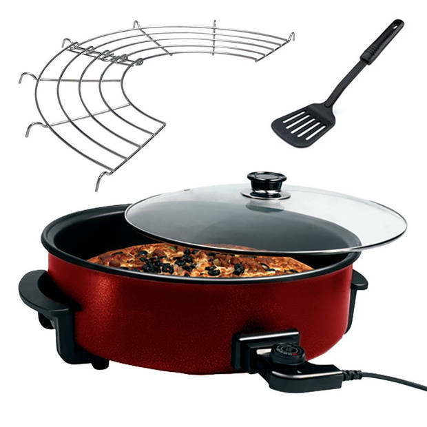 We Houseware Elektrische Hapjespan 42 cm - Pizza pan - Regelbare thermostaat - Met deksel - Paella pan