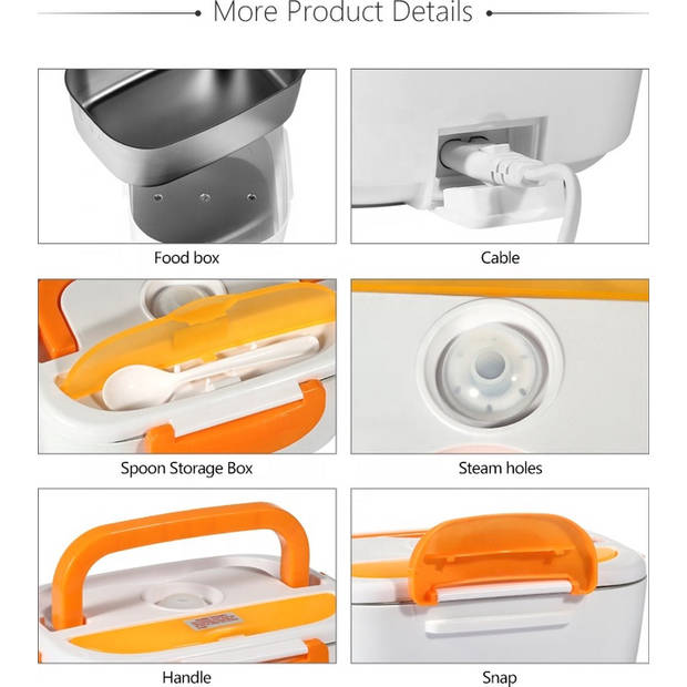 Elektrische Lunchbox Oranje - Incl. Netsnoer en Auto Plug - Met Lepel