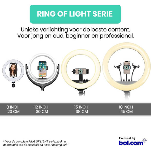 LURK® Ringlamp set 8 inch LED - Verstelbaar statief - Afstandsbediening - Geschikt voor smartphone