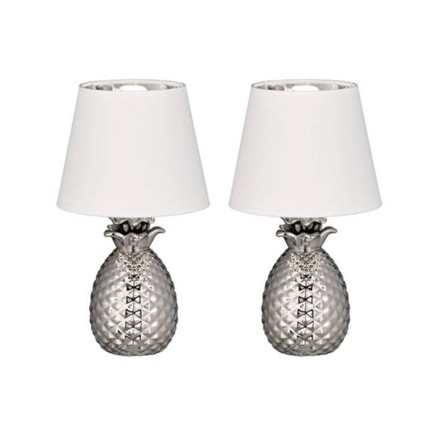 Pineapple Tafellamp Wit-Zilver 35 cm - 2 stuks