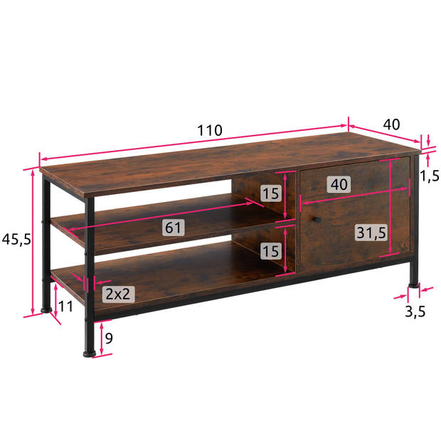 tectake - TV-meubel Durban industrial dark - 110x40x45,5cm - 404640