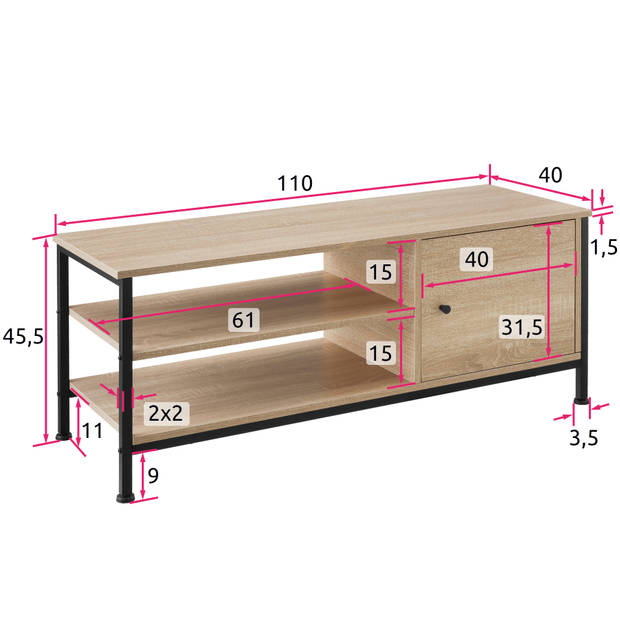 tectake - TV-meubel Durban industrial light - 110x40x45,5cm - 404641