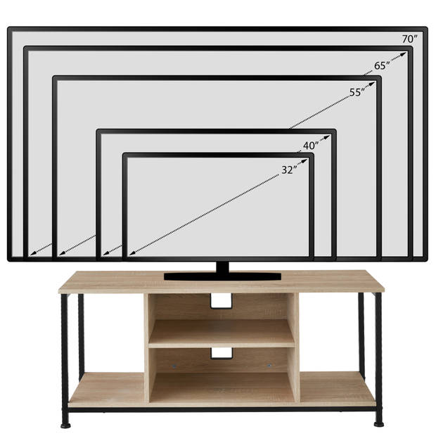 tectake - TV-meubel met 4 open vakken en verstelbare plank - industrieel lichtbruin - afm. 110 x 40 x 50,5 cm - 404643