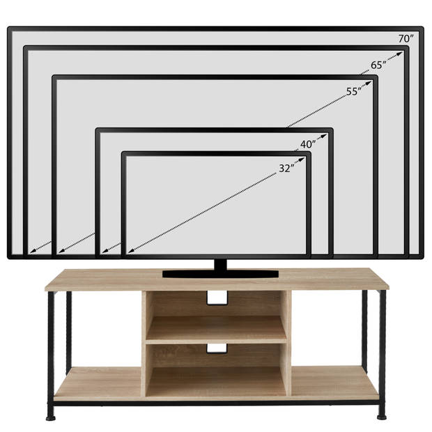 tectake - TV-meubel met 4 open vakken en verstelbare plank - industrieel lichtbruin - afm. 120 x 40 x 50,5 cm - 404645