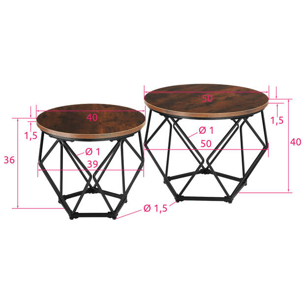 tectake - Set van 2 salontafels - Benham industrieel donkerbruin - 404443