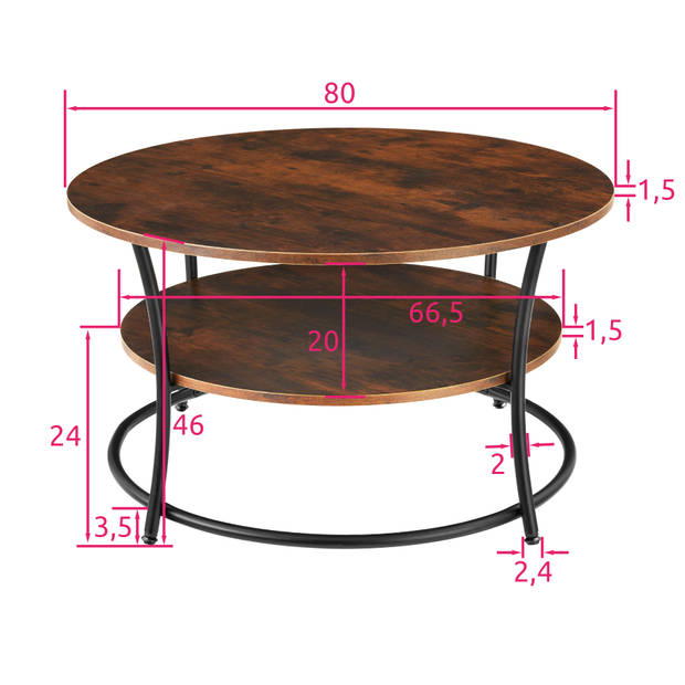 tectake - Bijzettafel Cromford industrieel donkerbruin - 80 x 46 cm - 404447