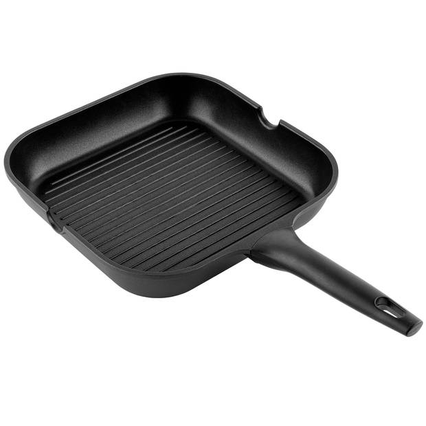 Florina Quatro proffesionele grillpan met dubbele antiaanbaklaag 28 x 28 cm zwart