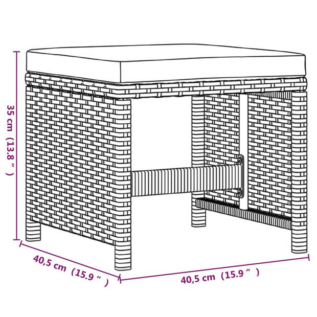 vidaXL 9-delige Tuinset met kussens poly rattan zwart