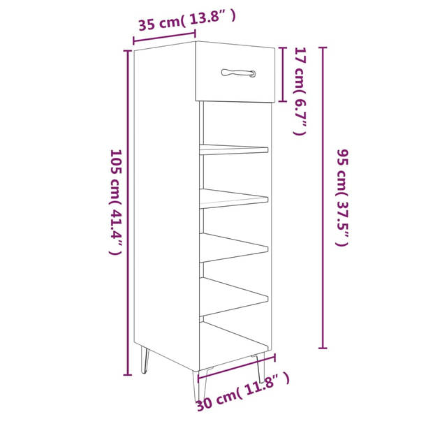 The Living Store Schoenenkast - Trendy - Meubelen - Afmeting- 30 x 35 x 105 cm - Materiaal- Bewerkt hout en metaal -