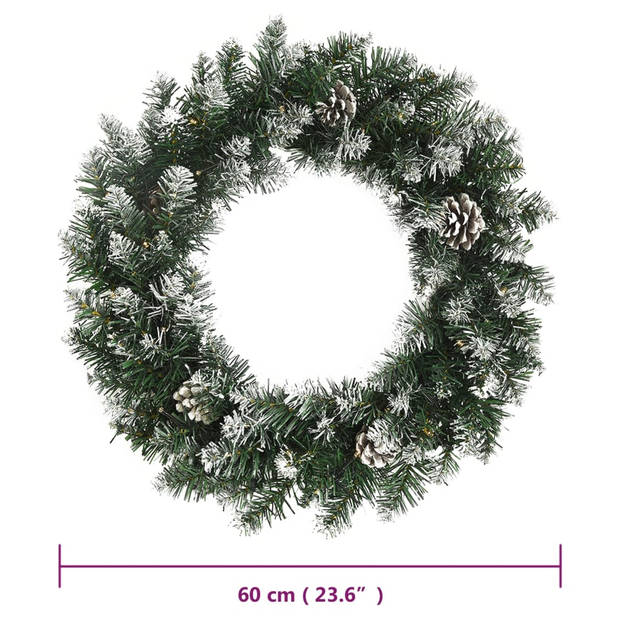 vidaXL Kerstkrans met LED-lampjes 60 cm PVC groen