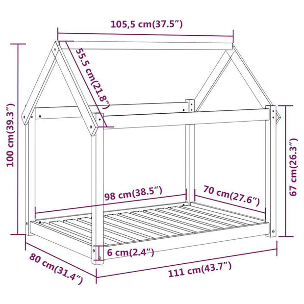 The Living Store Hondenmand Grenenhout - 111 x 80 x 100 cm - Comfortabel en Stabiel