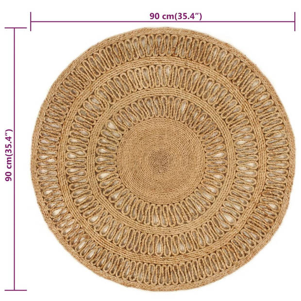 vidaXL Tapijt rond 90 cm gevlochten jute