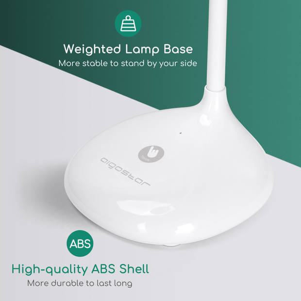Aigostar 10ZIO - Bureaulamp LED Dimbaar - Touch Control - 3 Helderheid - Verstelbare Leeslamp - Bedlamp - 4W - Wit