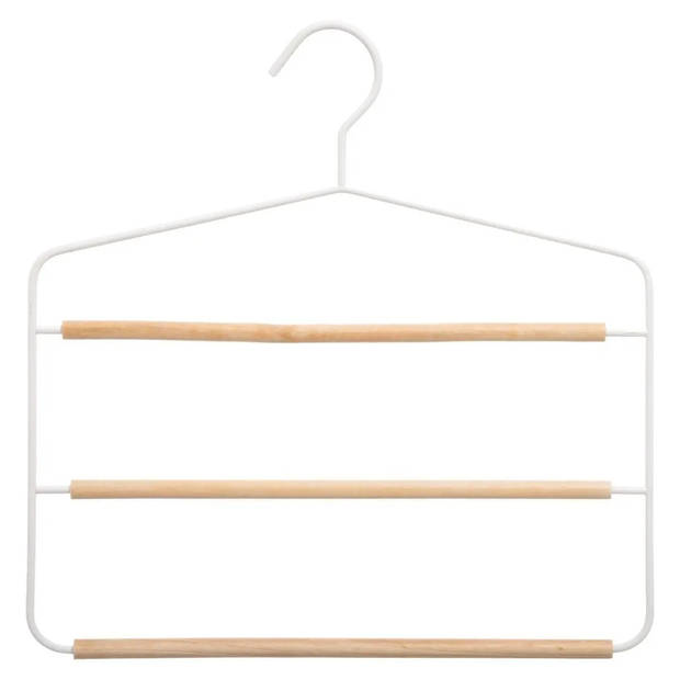 Set van 2x stuks luxe kledinghanger/broekhanger voor 3 broeken wit 35 x 36 cm - Kledinghangers