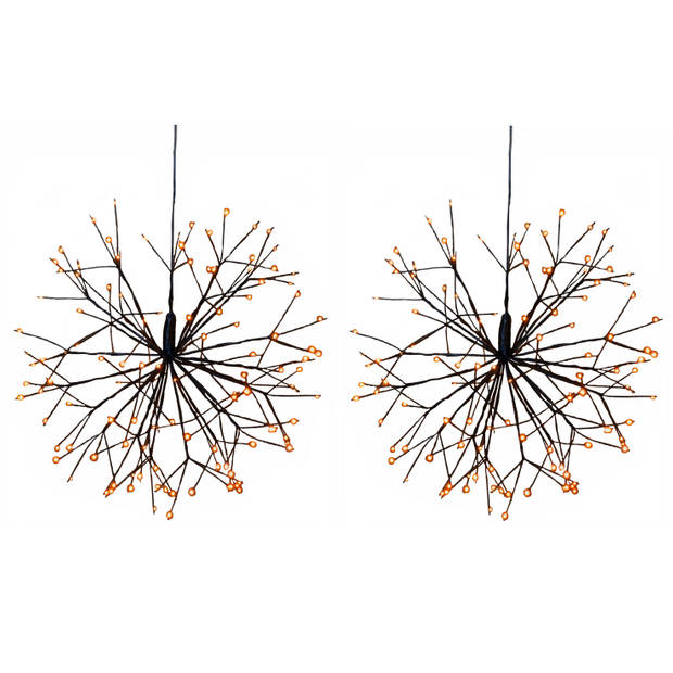 Set van 2x stuks verlichte figuren hangdecoratie lichtbol/decoratie bol zwart met warm wit licht 30 - kerstverlichting f