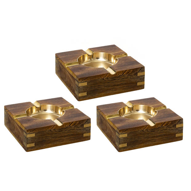 Terras asbak vierkant metaal/hout 10 x 4 cm goud - Asbakken