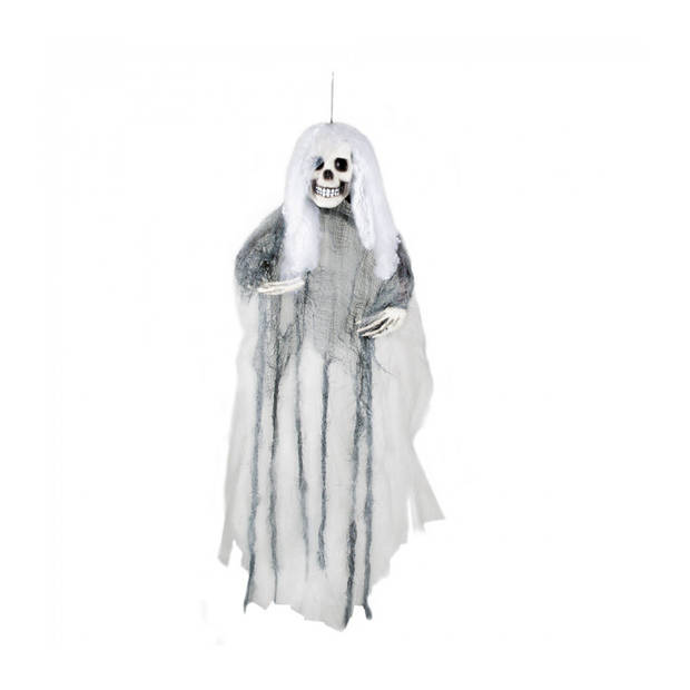 Horror hangdecoratie spook/geest pop wit 80 cm - Halloween poppen