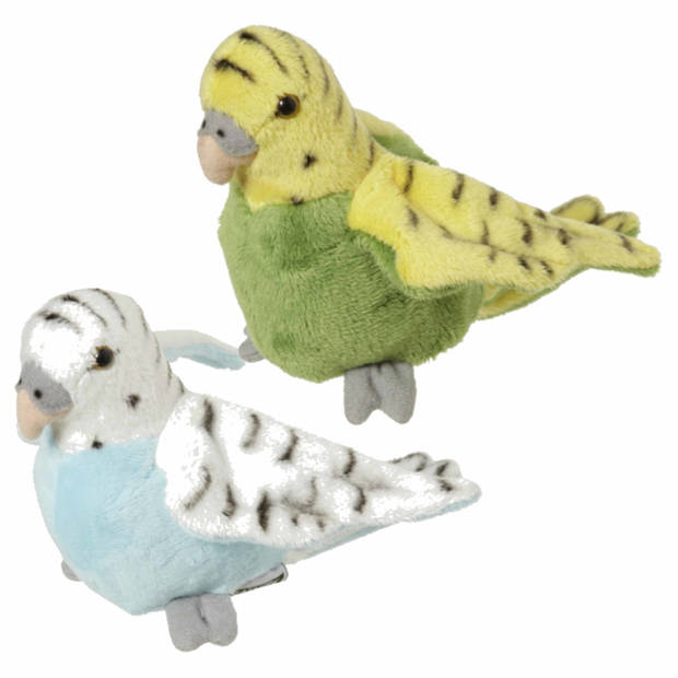 2x Pluche parkieten knuffels groen en blauw 16 cm - Vogel knuffels