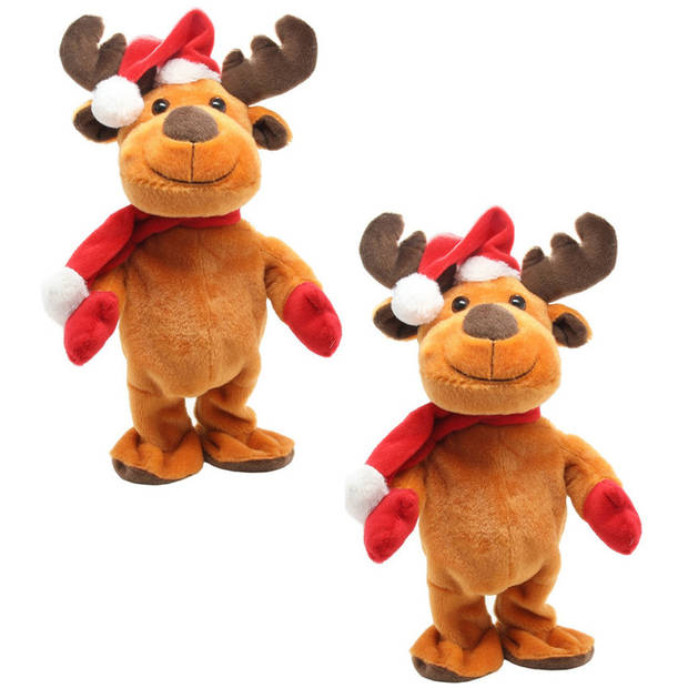 Rendier pop dansend 30 cm bewegende kerstfiguren/kerstpoppen - Kerstman pop