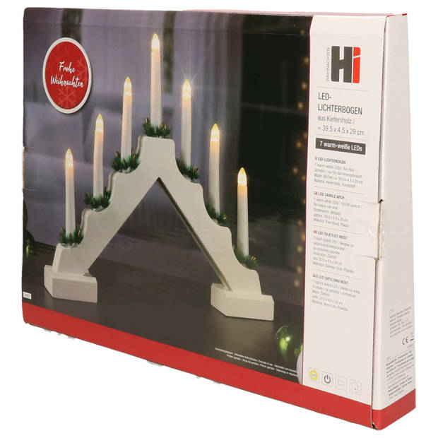 Set van 2x stuks kaarsenbruggen wit met LED verlichting warm wit 7 lampjes 42 cm - kerstverlichting figuur