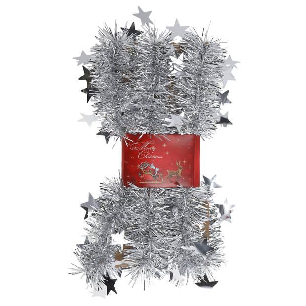 Cepawa Kerstslingers - met sterretjes - zilver - 200 x 6,5 cm - kerstslingers/kerst guirlandes - Kerstslingers