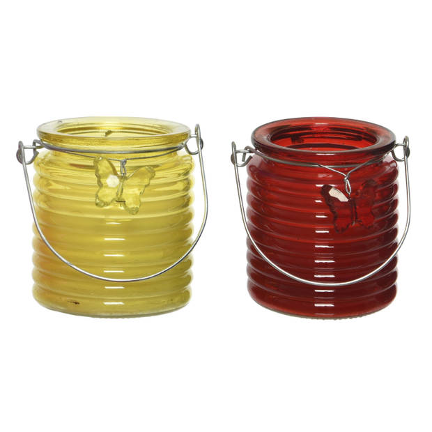 Citronella kaars - 2x - in windlicht - geel en rood - 20 branduren - citrusgeur - geurkaarsen