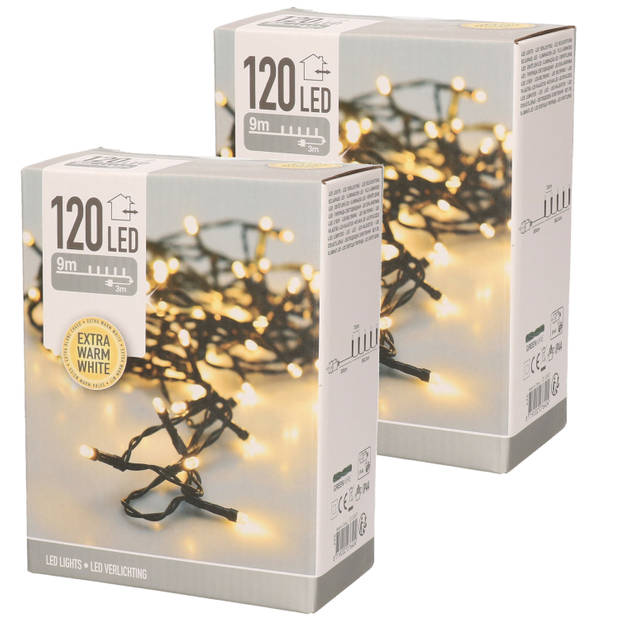 Set van 2x stuks kerstverlichting extra warm wit buiten 120 lampjes 900 cm - Kerstverlichting kerstboom